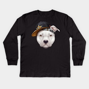 White Pit Bull Terrier Hip-Hop Super Star Kids Long Sleeve T-Shirt